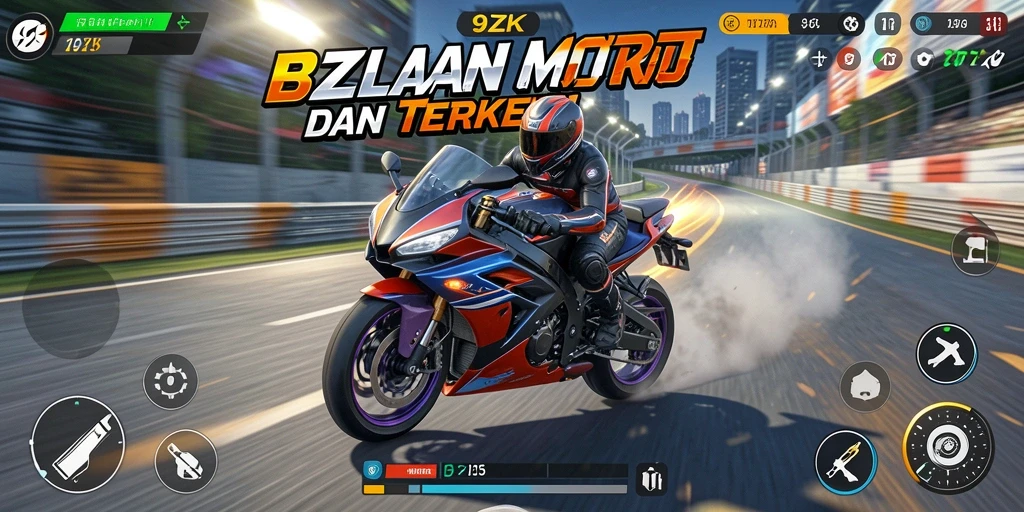 Tampilan gameplay seru dalam balapan motor di 9ZK.
