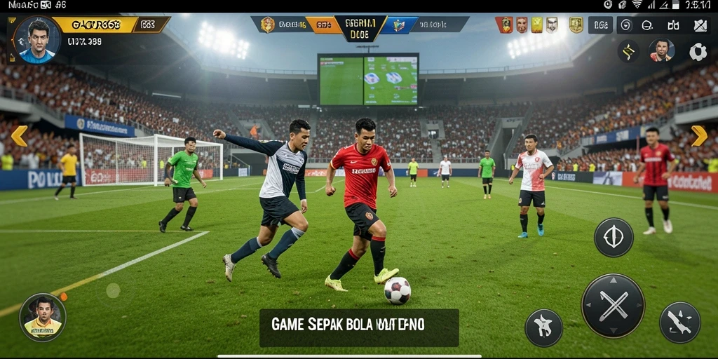 Tampilan gameplay yang seru dalam GACOR668 dengan aksi sepak bola nyata.