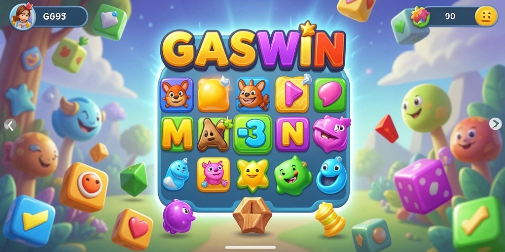 Screenshot gameplay GASWIN yang menunjukkan momen seru dalam permainan Match-3.