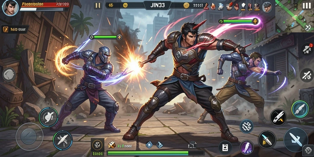 Tampilan gameplay JIN33 menampilkan pertempuran seru dan karakter yang dinamis.