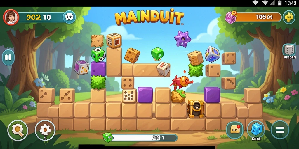 Tampilan gameplay MAINDUIT dengan beberapa puzzle menarik.