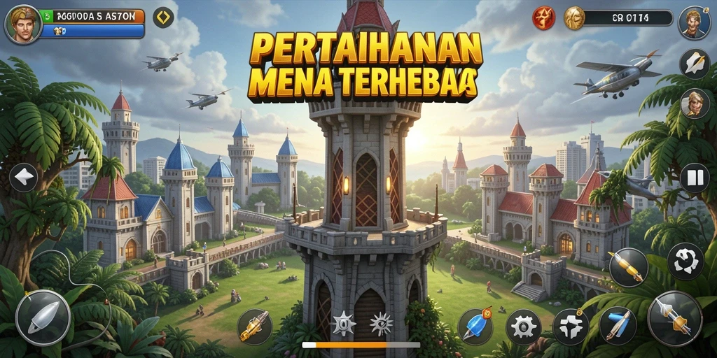 Tampilan gameplay T6 dengan aksi menara melawan gelombang musuh.